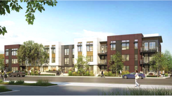 The housing portion of the development that will replace Beltramo's Wine and Spirits in Menlo Park.