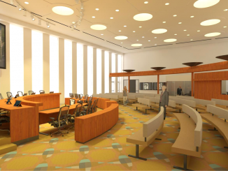 The city provided an artist’s conception of the renovated City Council Chambers, which include bigger monitors on the dais and a large LED screen behind the council members.