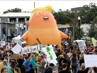 The Trump baby balloon is expected to make an appearance over Los Altos today (Sept. 17), according to the anti-Trump group The Backbone Campaign. In this AP file photo, the balloon is seen over a demonstration in Orlando, Fla., in June.
