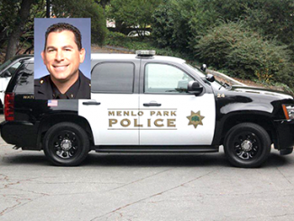 Menlo Park Police Chief Dave Bertini, inset, and a Menlo Park Police SUV.