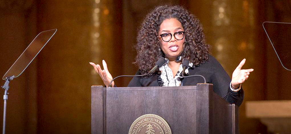 oprah at stanford podium. 