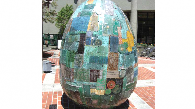 The Digital DNA sculpture in Lytton Plaza