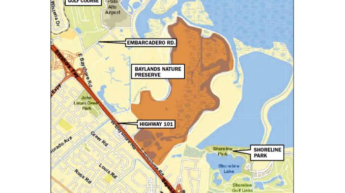 The Santa Clara County Vector Control District plans to spray the area indicated in orange to combat mosquitoes.