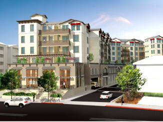 A developer is seeking approval to build this apartment complex at 353 Main St. in Redwood City.