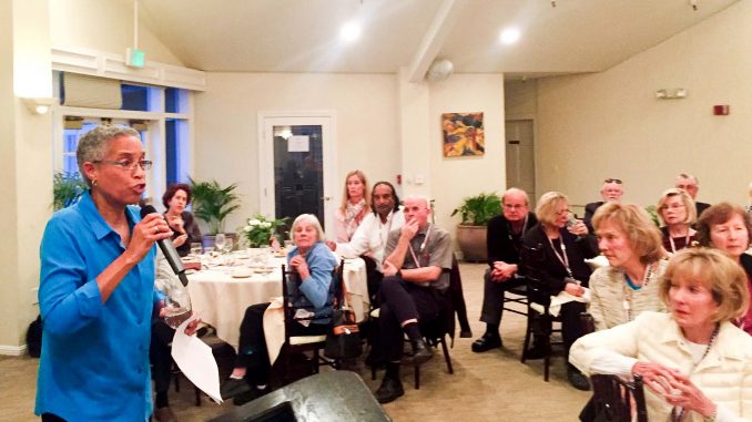 Former judge LaDoris Cordell makes her case against the recall of Judge Aaron Perksy at the Fremont Hills Country Club in Los Altos Hills on April 18. Post photo by Allison Levitsky.