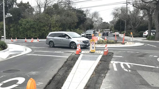 This roundabout at Ross Road and E. Meadow Drive has come under fire, with some saying it creates dangerous interactions between cars and bicycles. Post photo.