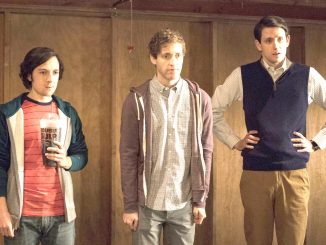 Big Head (Josh Brener), Richard (Thomas Middleditch) and Jared (Zach Woods) stare at Fiona. HBO photo.