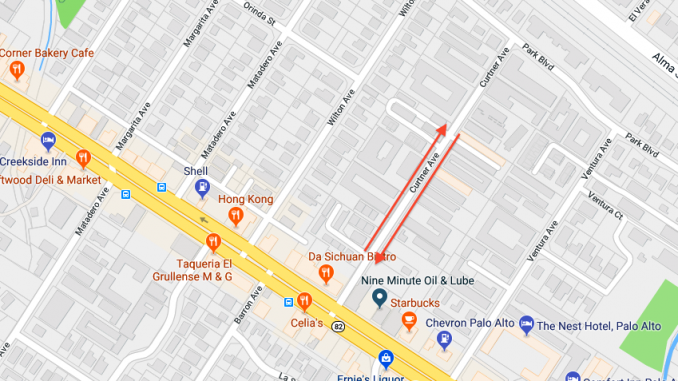 The 300 block of Curtner Avenue is identified with arrows. Source: Google Maps.