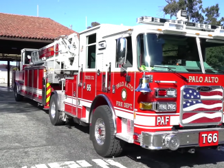 One of the Palo Alto fire trucks that’s housed at Station 6 on the Stanford campus. Frame grab from www.fireapparatusmagazine.com.