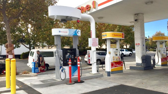 This pump at the Barron Park Shell station in Palo Alto dispenses hydrogen fuel. Post photo by Allison Levitsky.