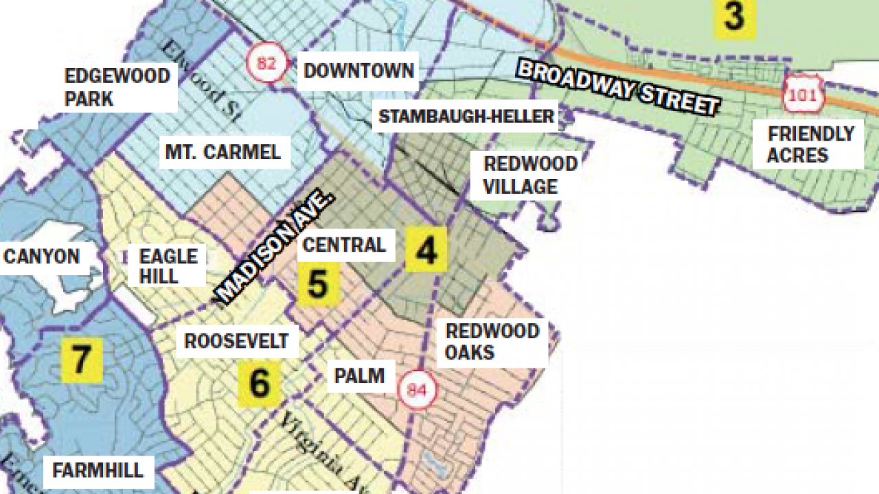 Redwood City School District Map Redwood City settles on map for council districts   Palo Alto 