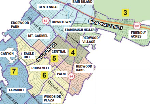 Redwood City School District Map Redwood City settles on map for council districts   Palo Alto 