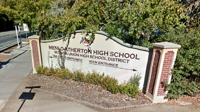 Menlo-Atherton High School's sign as seen from Middlefield Road. Google photo.