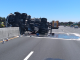 This truck carrying human waste from Porta Potties crashed yesterday on Highway 101 in Palo Alto near the San Antonio Road off-ramp. CHP photo.