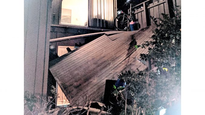 The second-floor balcony at 50 E. Middlefield Road in Mountain View collapsed on Wednesday night. Photo submitted by Post reader Roger Noel.