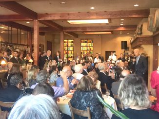 Joe Biden speaks to donors at Evvia on Emerson St. in Palo Alto yesterday. Photo by Post reader Stu Soffer.