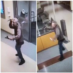 Redwood City police released these surveillance photos of the man who walked into Kaiser Hospital on Veterans Boulevard and threatened employees.