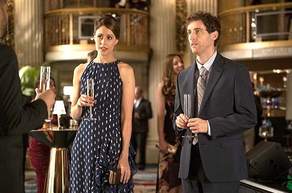 Richard (Thomas Middleditch) and Monica (Amanda Crew) go to a charity gala to try hunt VC money. HBO photo.